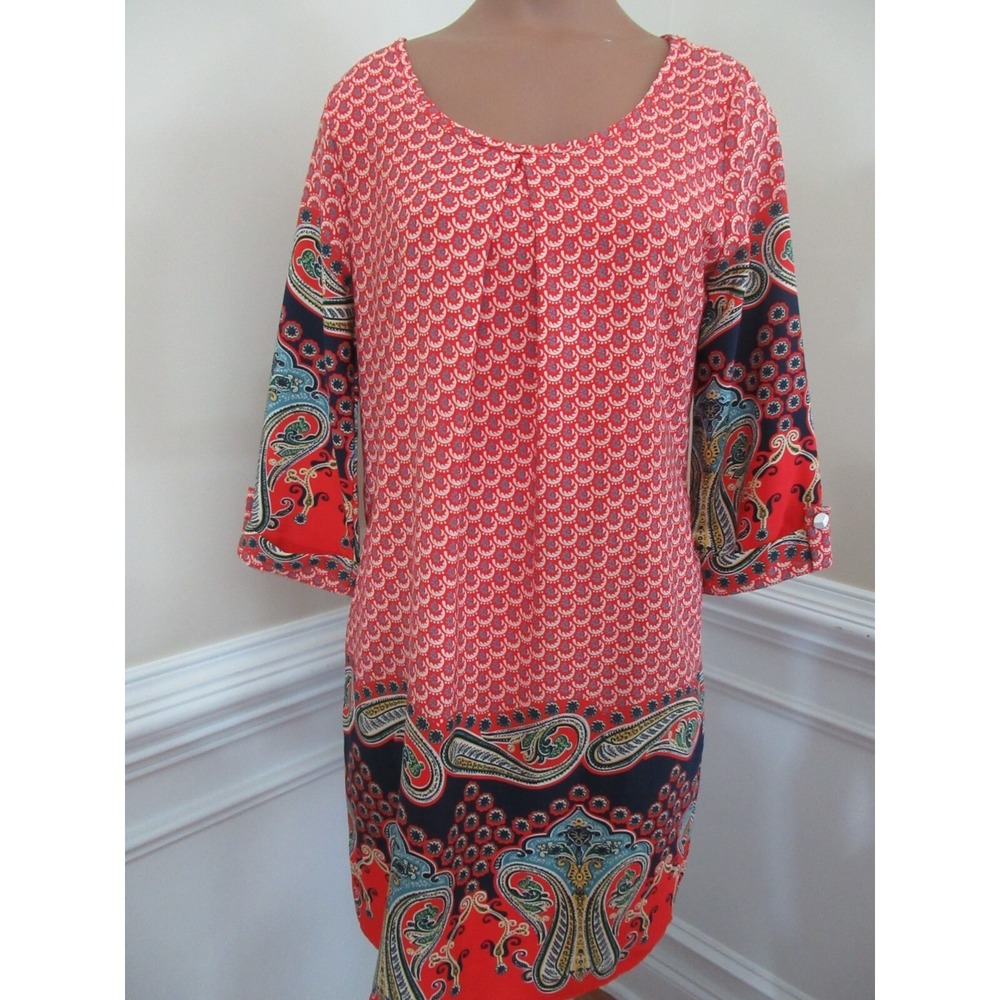 Peach Love Small Dress orange-red blue print paisley 3/4 Sleeve Lined Women USA - Picture 12 of 12